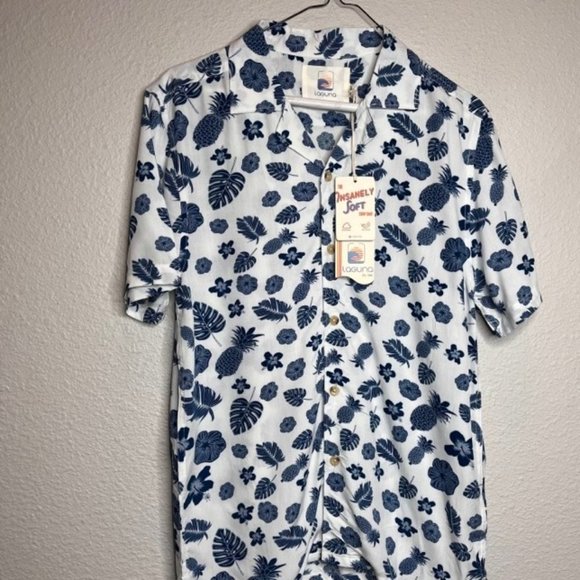 Laguna Other - NEW Laguna Palm, Pineapple & Flower Button Up Collared Silky Camp Shirt Small